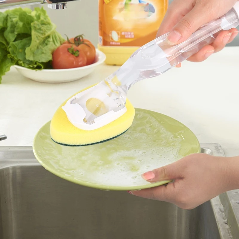 

Multifunctional long-handled sponge liquid-filled dish-washing brush with handle and liquid cleaning brush for kitchen