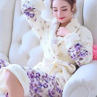 women fleece nightgown robes winter warm coral thickened velvet nightdress sleepwear pajamas kimono hotel bathrobe homewear