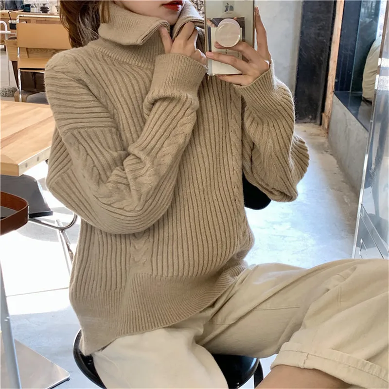 

2020 winter warm commuter high neck loose zipper twist sweater