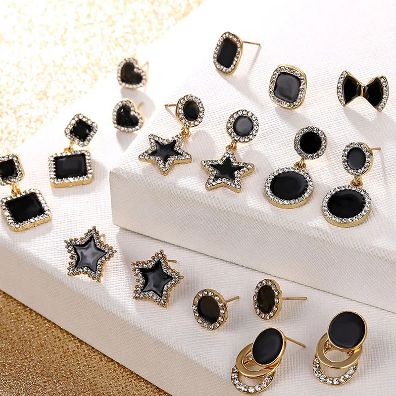 FNIO модные корейские Роскошные серьги с кристаллами 2020 Черные Квадратные