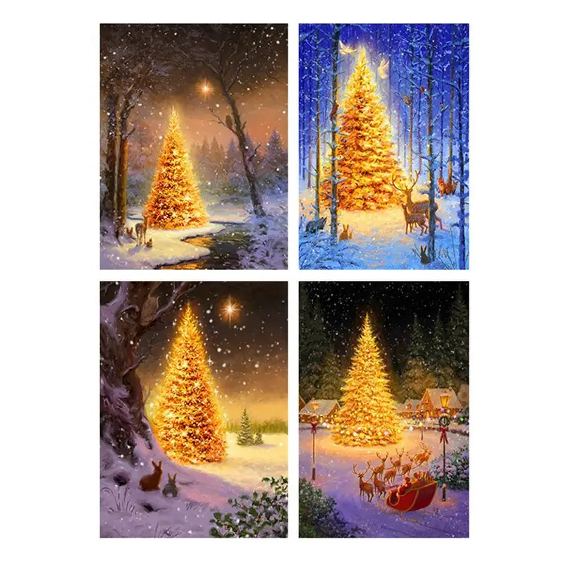 

CHENISTORY Oil Painting By Numbers Draw Christmas Tree On Canvas Wall Art Handpainted Winter Nightscape Home Decor Diy Gift