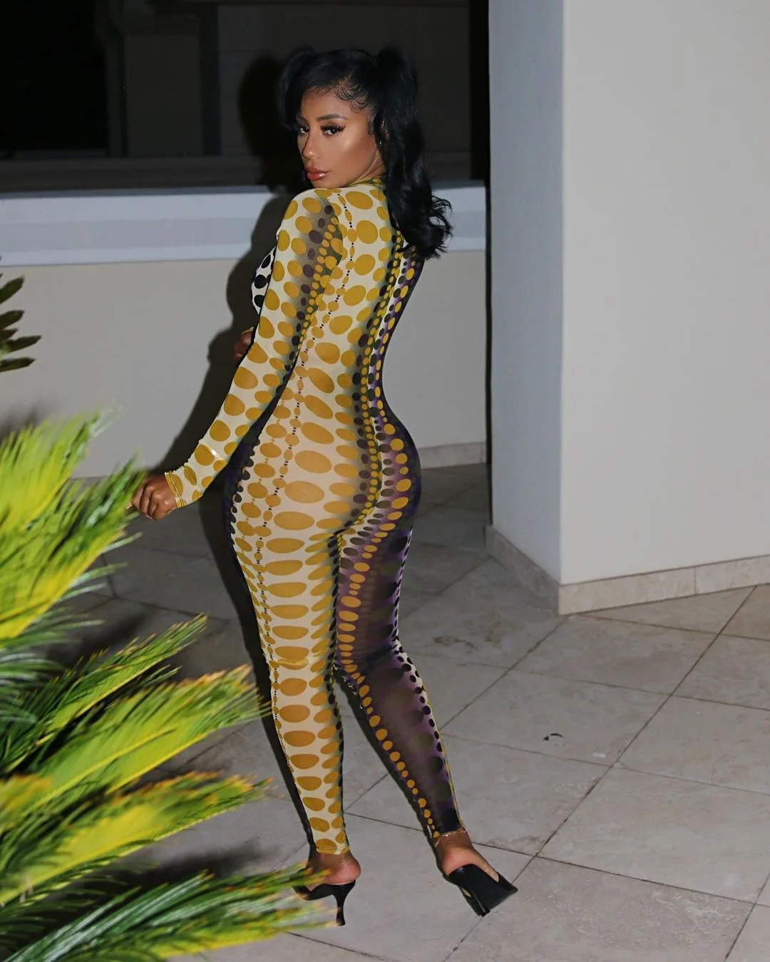 

SSEURAT Print Patchwork V-neck Jumpsuit for Women Elastic Sexy Club Party One Piece Overall Bodycon Rompers Outfit