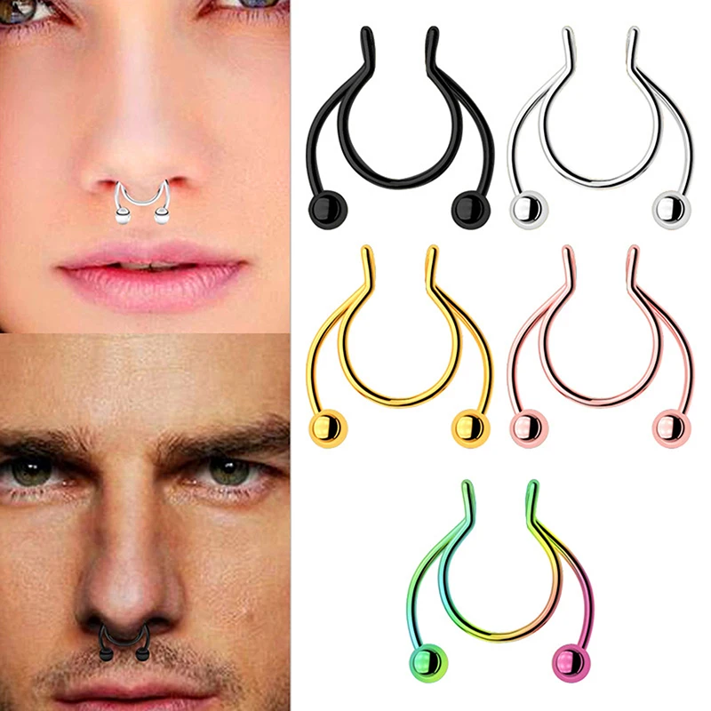 

5Pcs 10mm Stainless Steel Nose Clip Nose Rings Non Piercing Body Jewelry