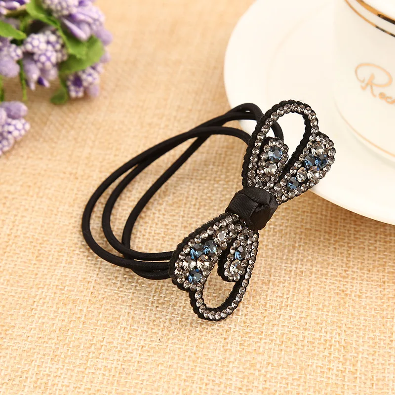Простой женский Хвостик Держатель головной убор горный хрусталь Бант эластичные ободки для девочек модный головной убор полная заколка для волос со стразами