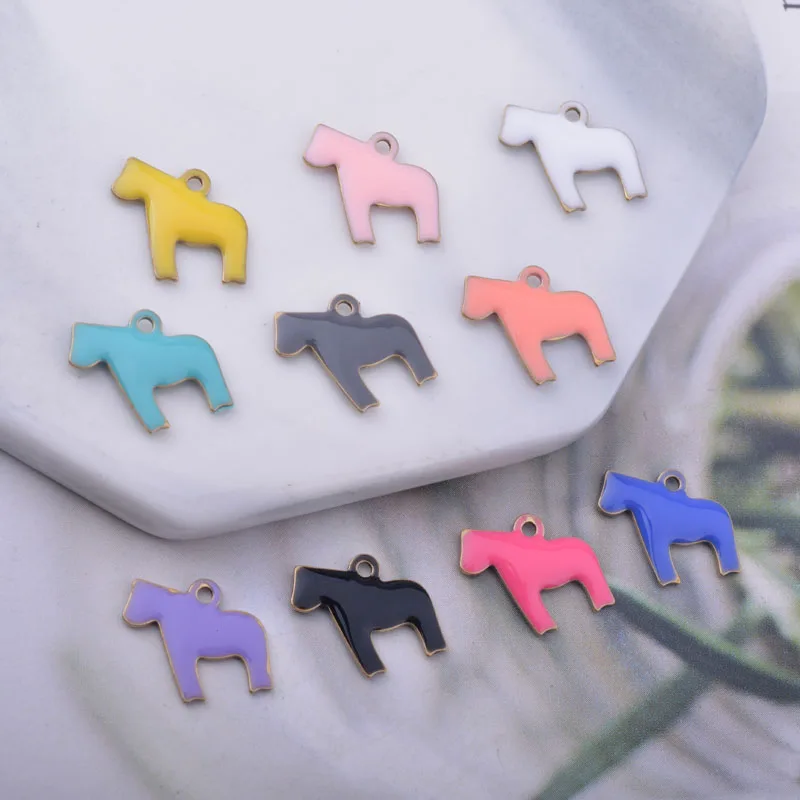 

30pcs 13*10mm Copper Both Side Enamelled horse Charms Animal Pendant No Fade