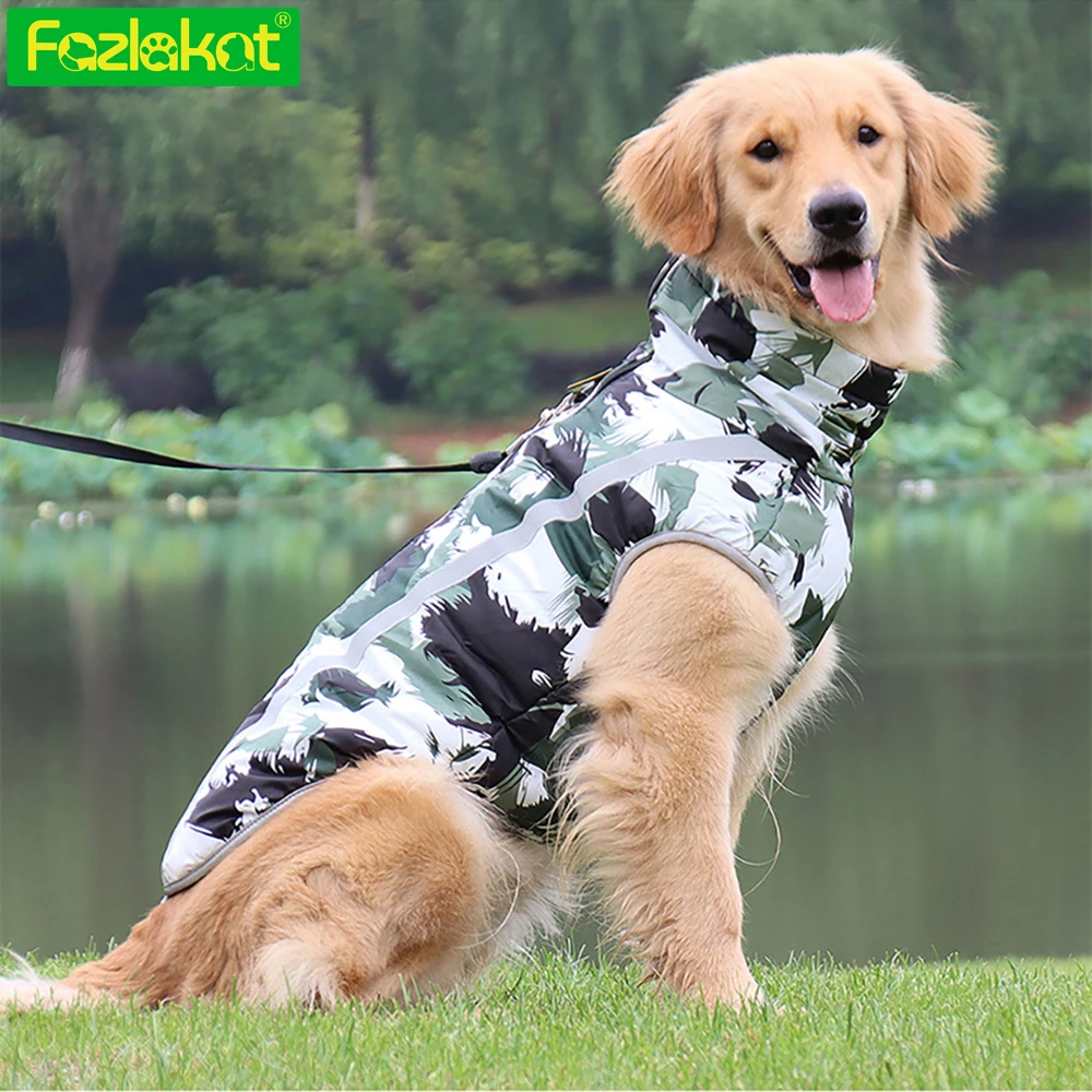 

Autumn Winter Dog Reflective Warm Stormsuit Thickened Big Dog Tropical Rain Forest Zipper Vest Parka Accessories Vests Chlotes