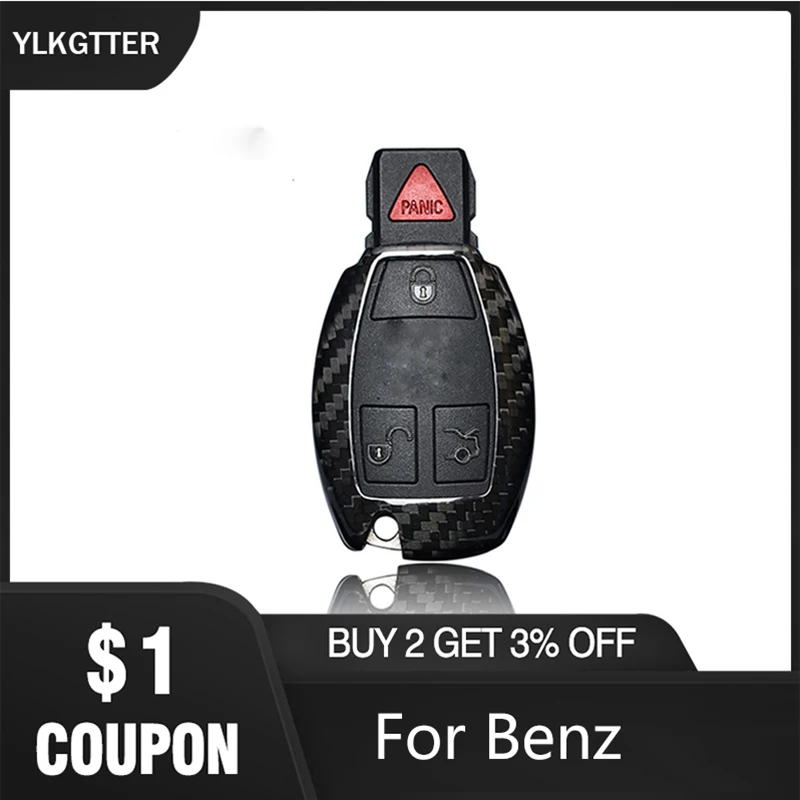 

YLKGTTER Carbon Fiber Car Key Case for Mercedes-Benz A-class B-class C-class E-class GLK W204 CLA CLS Keyless Remote Key Case