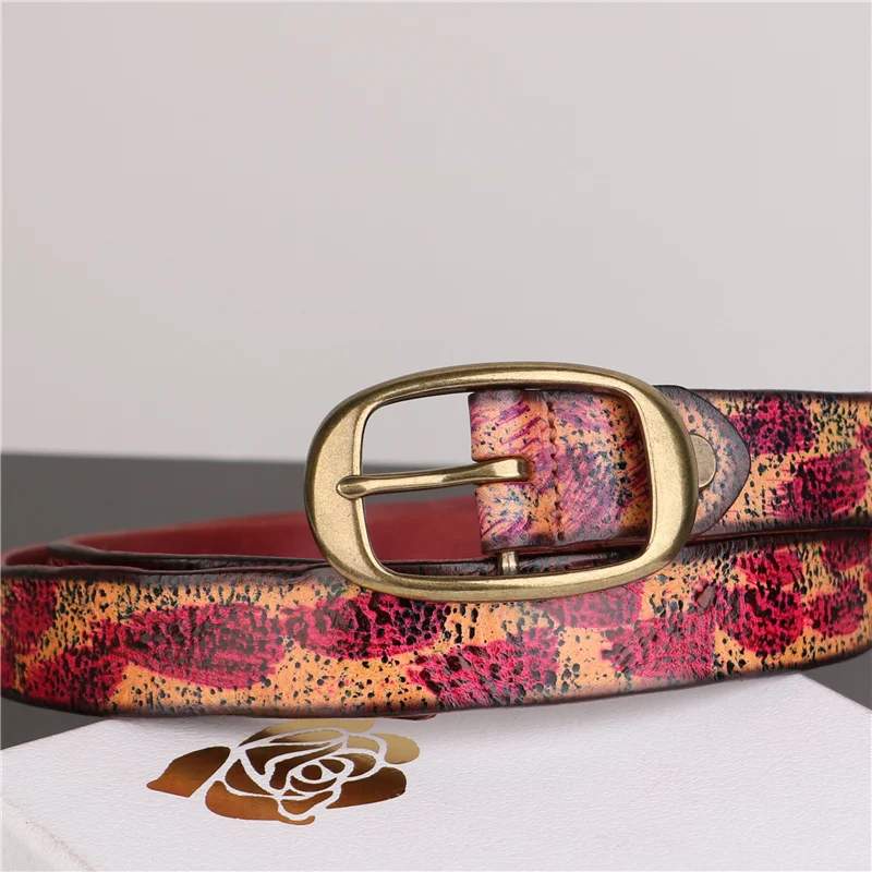 Belts for Women Luxury Designer Brand Personality Ink Hand-Painting Cowhide Leather Casual Fashion Wild Jeans Retro Belt