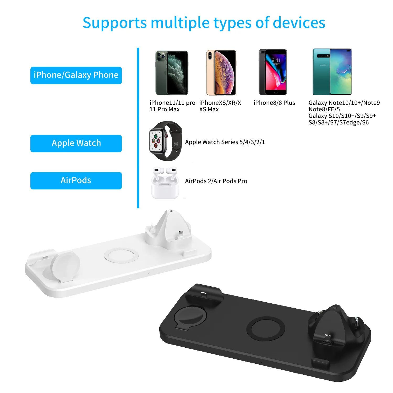 

Wireless fast charging stand for Apple Android phones Multi-function phone holder