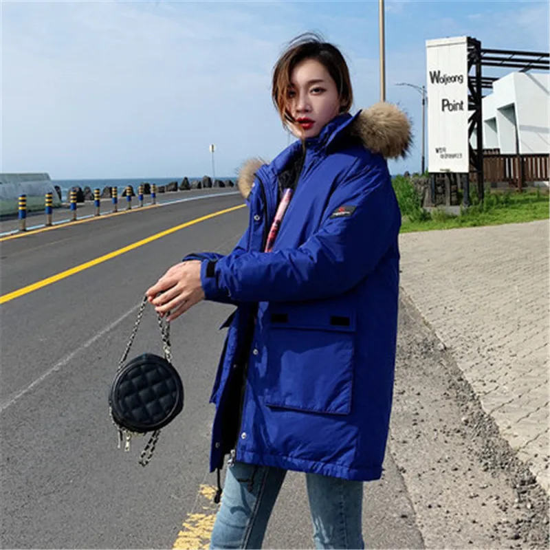blue Модная зимняя куртка новая хлопковая одежда Женская Корейская свободная длинная толстая парка пальто для женщин с капюшоном меховая верхняя одежда XA145 - Цвет: blue