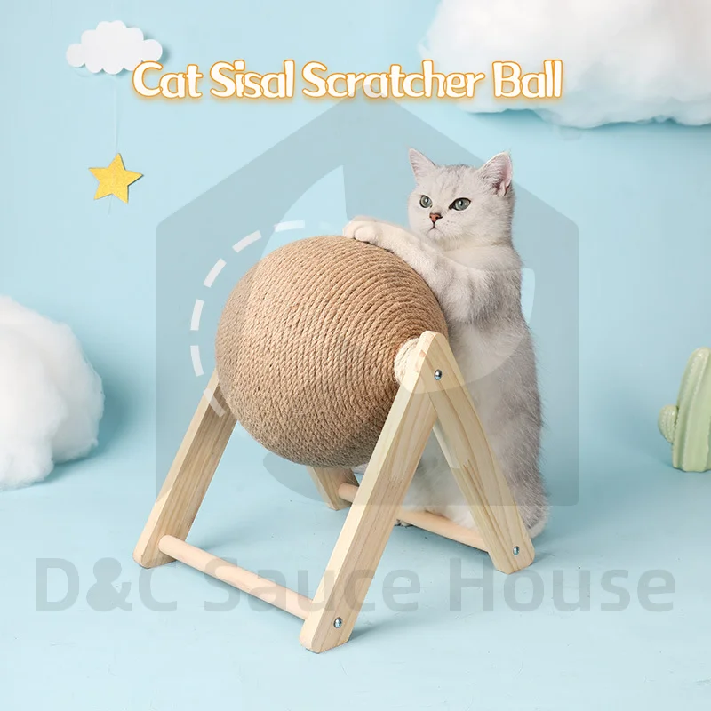 

Cat Scratcher Ball Toy ,Interactive Solid Wood Natural Sisal Pet Toys for Indoor Stimulate Hunting Instinct with Dangling