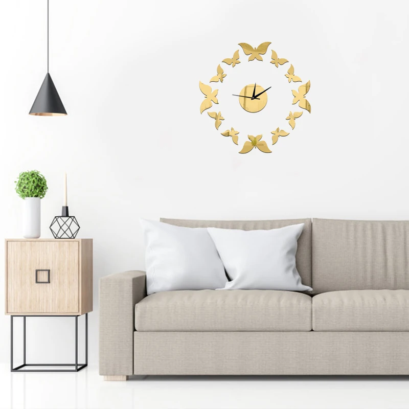 Бабочка на кухне настенные художественные зеркальные часы современный дизайн