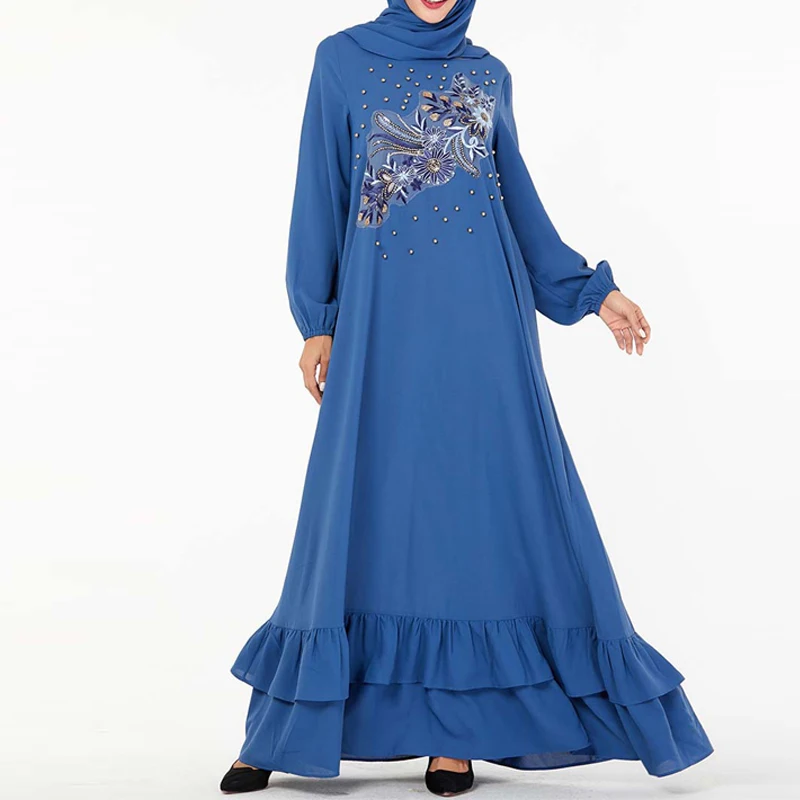 blue dress Голубое Абая Дубай турецкий хиджаб мусульманское платье Абая для женщин Восточный халат из марокена кафтан ислам ic одежда Tesettur Elbise исламское платье - Цвет: blue dress