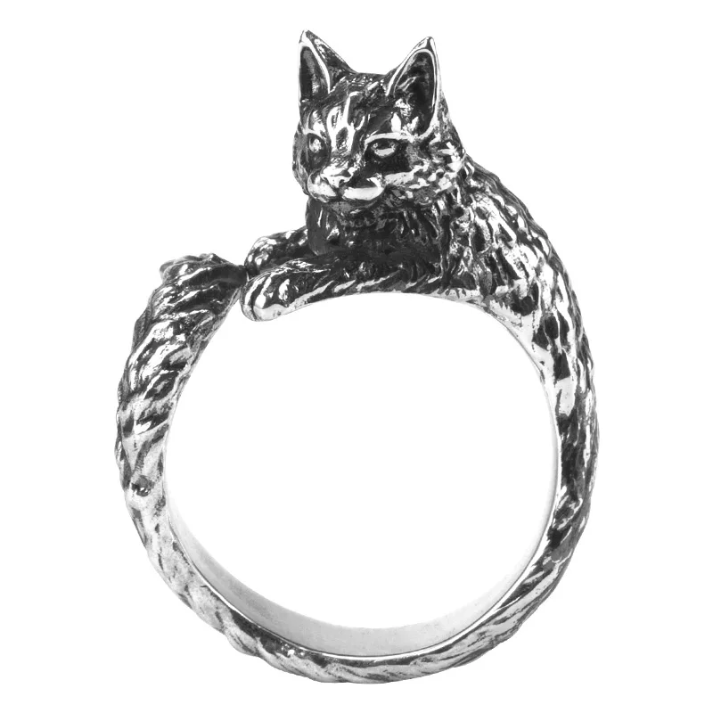

Exquisite Silver Plated Cute Cat Ring Retro Gothic Terrible Evil Witch Open Pet Cat Ring Cocktail Party Women Ring Jewelry Gifts