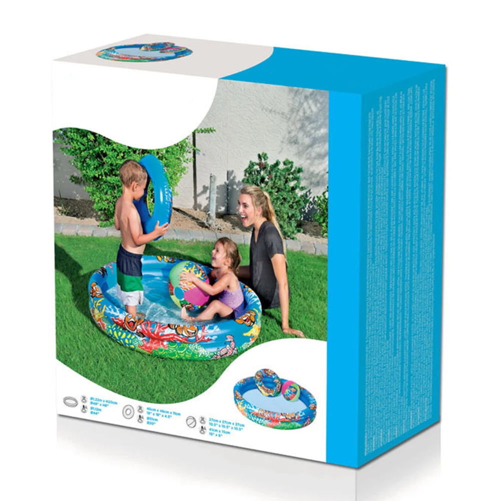 

Summer 3Pcs Inflatable Swimming Pool Swimming Ring Beach Ball Portable Sets For Family Indoor Outdoor Leisure And Entertainment