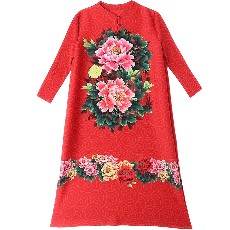 

Pleated Modified Cheongsam Mother Dress 2020 Spring New Printed A-line Dress