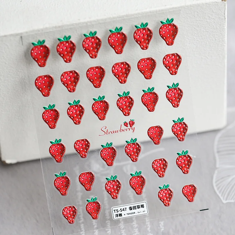 

New 5D Embossed Nail Stickers Ins Style Nail Art Stickers Sweet Strawberry Partten Nail Decals