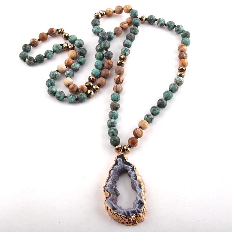 

MOODPC модные богемные этнические ювелирные изделия камень длинный узлом неправильной друзы каменные подвески ожерелья D