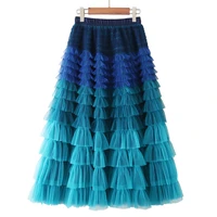 brand 2021 new design fashion womens high quality gradient color mesh skirts elegant layered skirt women party skirts