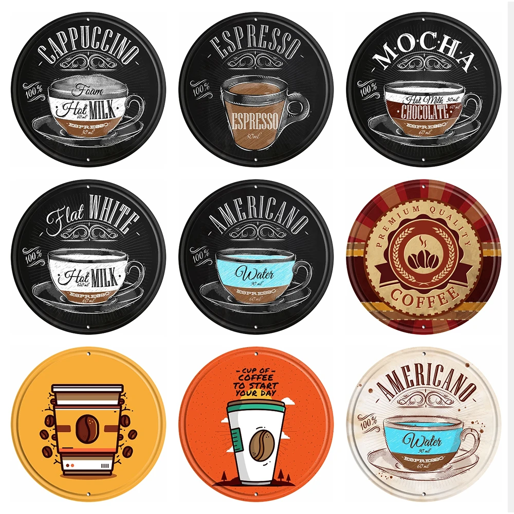 

[ Decorman ] Coffee Espresso Cappuccino Man Cave Metal Art Tin Dutch Belgian Beer Sign Vintage Round Painting Bar R-012 30 CM