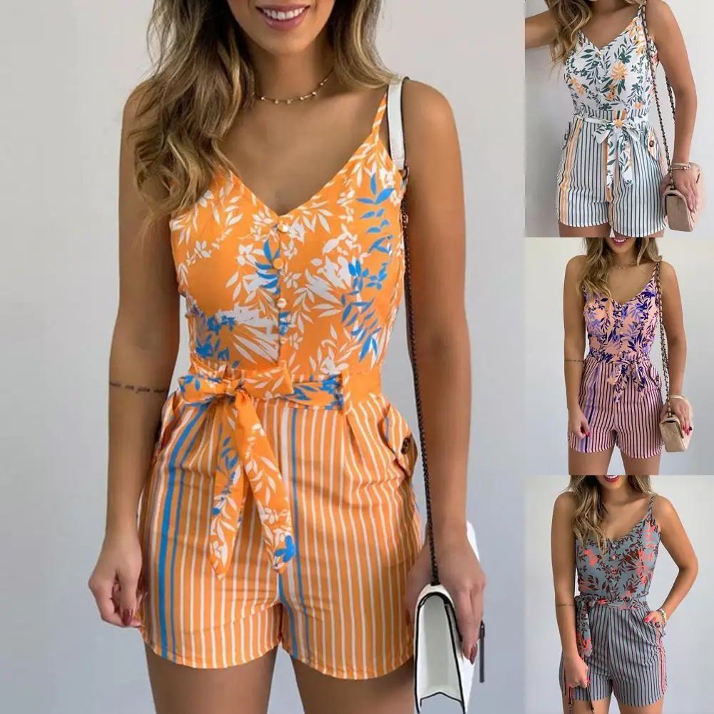 

Vintage chic Women floral print Bohemian Beach Rompers Ladies Polyester strapless Boho bodysuit Overall romper