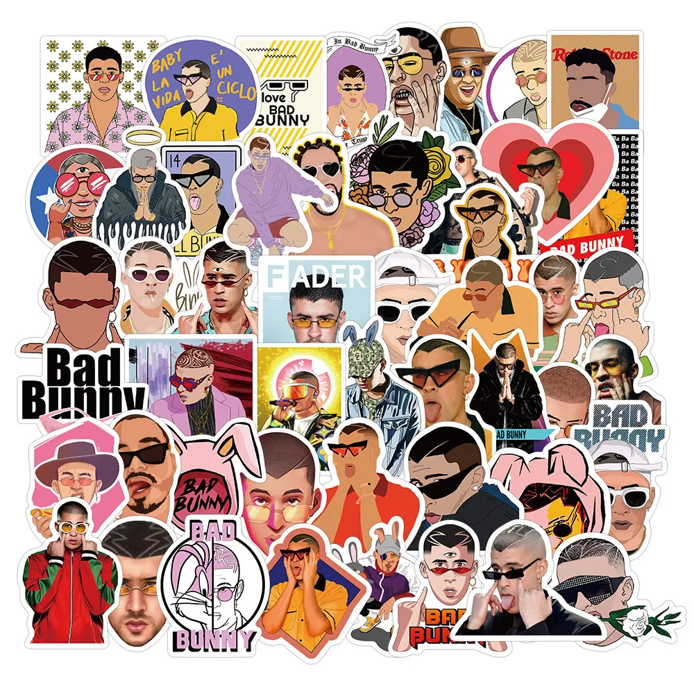 

10/30/50PCS Handsome Singers Bad Bunny Waterproof Stationery Graffiti Stickers Laptop Phone Guitar Bike Cool Sticker Kids Toy