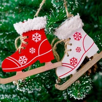 1pc red white xmas skates wooden crafts christmas party hanging diy decoration home decoration accessories