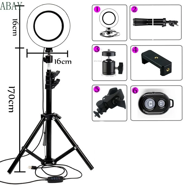 Кольцевой светодиодный светильник для селфи со штативом и USB подсветкой