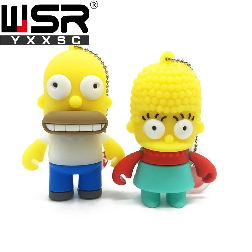 Милый флеш-накопитель с героями мультфильма Симпсоны usb2.0 32gb 64gb 128gb желтый usb флеш-накопитель 4gb 8gb 16gb брелок высокоскоростная Персонализация