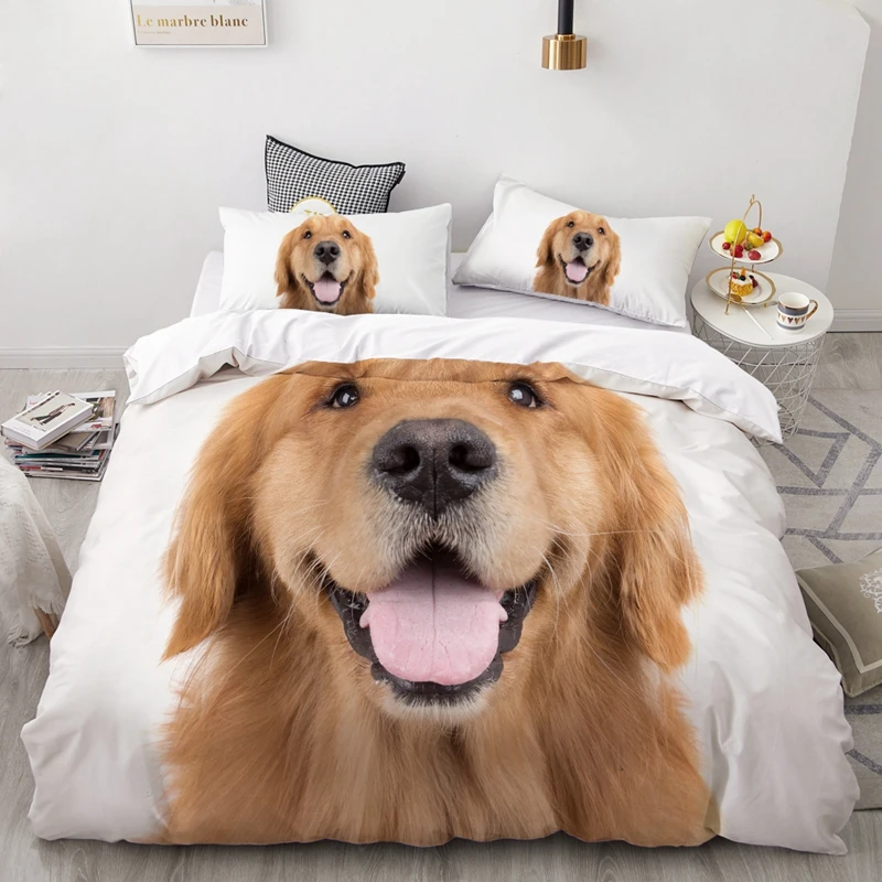 

3D luxury Bedding Set Custom/King/Europe/USA,Duvet Cover Set,Quilt/Blanket Cover Set,Bed set Animal Golden dog,drop ship
