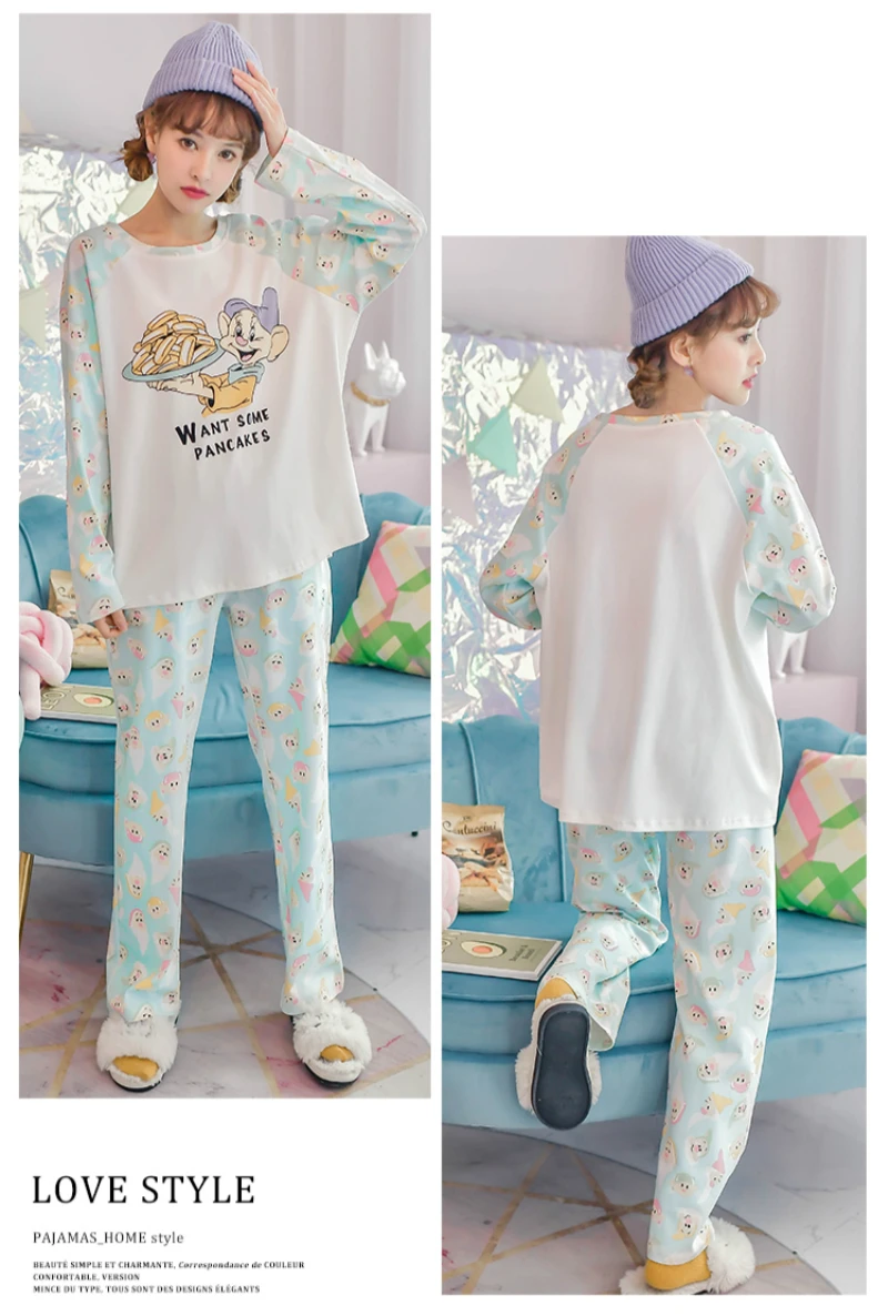 Disney Cartoon Dumbo Long Sleeve Pajamas Spring Autumn Cotton Long Sleeve Trousers Suit Printing Anime Fashion Pyjamas Set