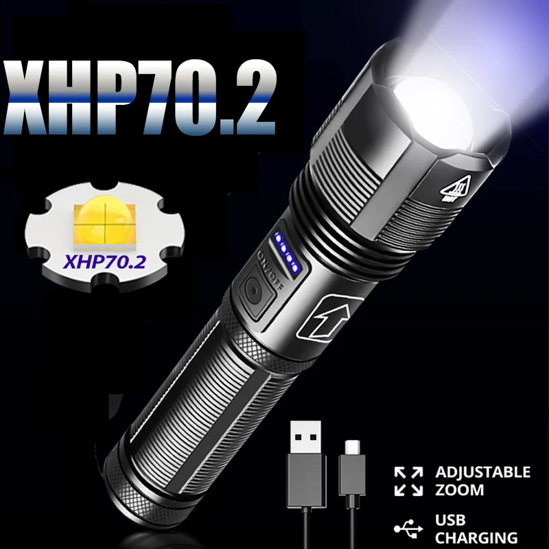 Самый мощный светодиодный фонарик XHP70.2 USB Перезаряжаемый зум фонарь 5 режимов