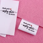 Пользовательские Швейные ярлыки, персонализированные ярлыки, имя, бренд, белая ткань, любовь сердце, Пользовательский текст (MD5062)