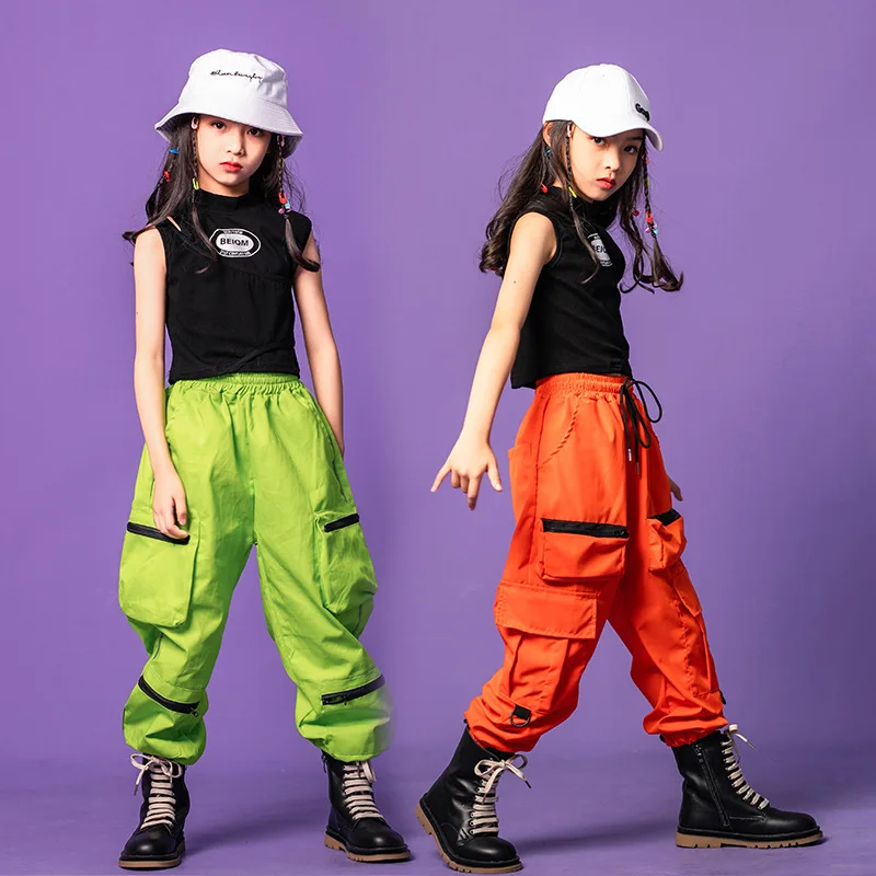 

Girls Hip Hop Tank Top Cargo Pant Kids Street Dance Clothing Sets Child Jazz Sleeveless Outfits Teen Joggers Sportwear Costumes