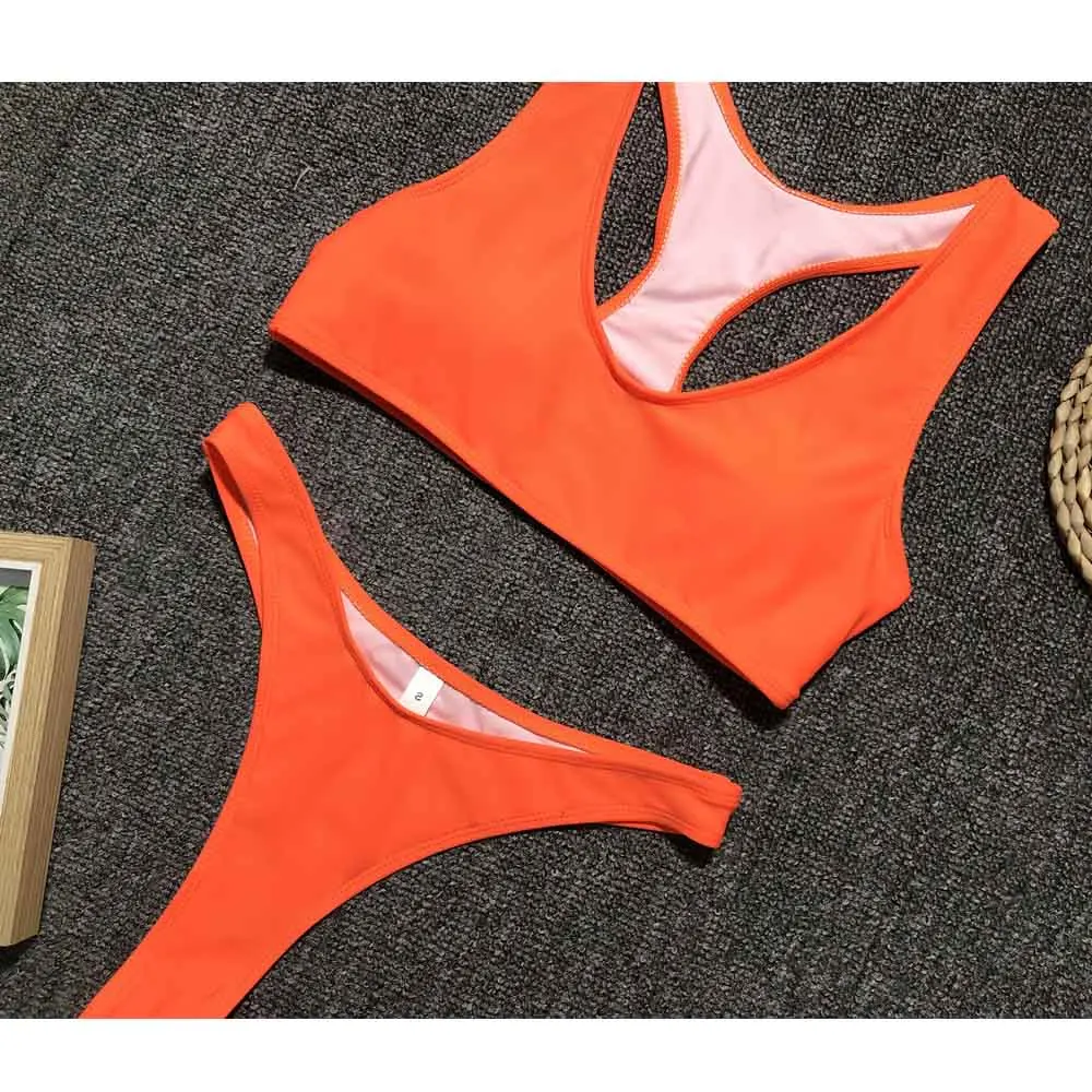 Купальник-бикини женский однотонный с завышенной талией летний 2019 | Женская