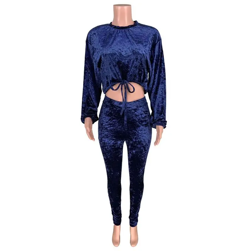 Бархатный однотонный комплект из двух предметов женский свитер с круглым