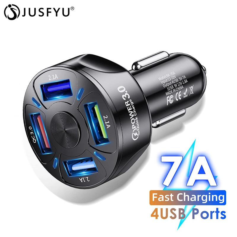 

4 Port Car USB Charger Quick Charge 3.0 4.0 Universal 7A Fast Charging QC3.0 QC4.0 Phone Charger for iPhone Xiaomi Huawei In Car