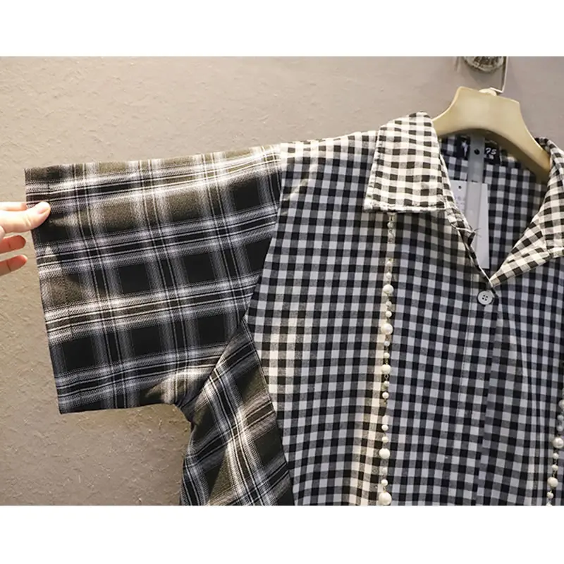

XITAO Plaid Dress Fashion Patchwork Goddess Fan Casual Single Breast Goddess Fan 2021 Summer Loose Minority Dress Top WLD6286