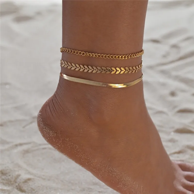 

Women's Fashion Anklet Three-piece Flat Snake Wheat Ear Chain Combination