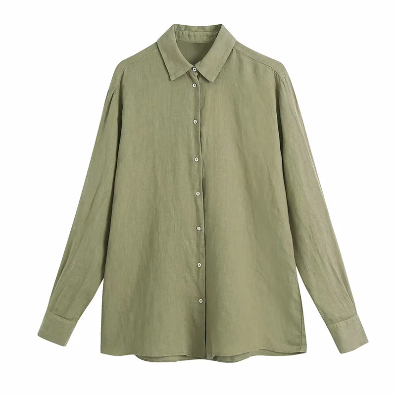 

Женская блузка на пуговицах REUL, летняя однотонная блузка большого размера, с длинным рукавом, 2021