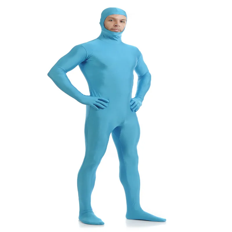 Облегающий костюм Zentai с открытым лицом из спандекса светло-голубой |