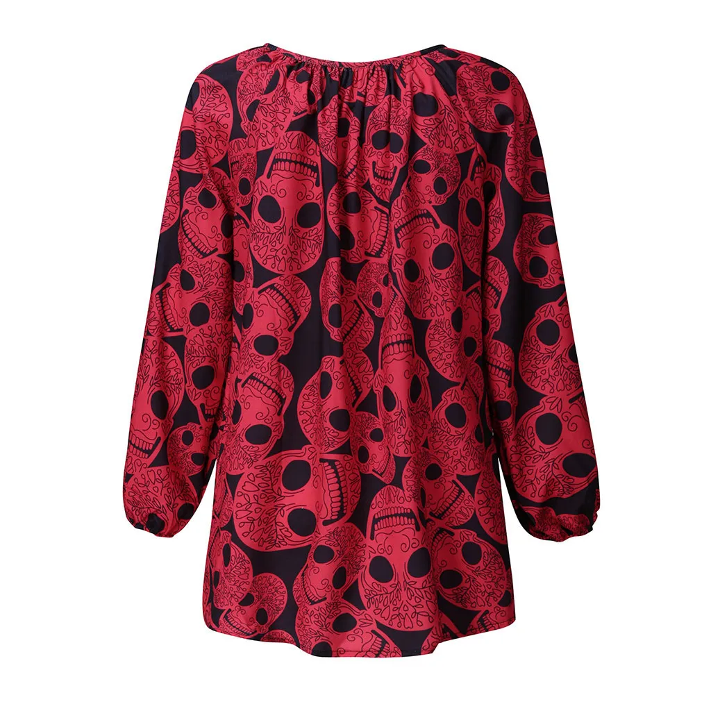Женская рубашка с длинным рукавом v-образным вырезом и принтом черепа блузки