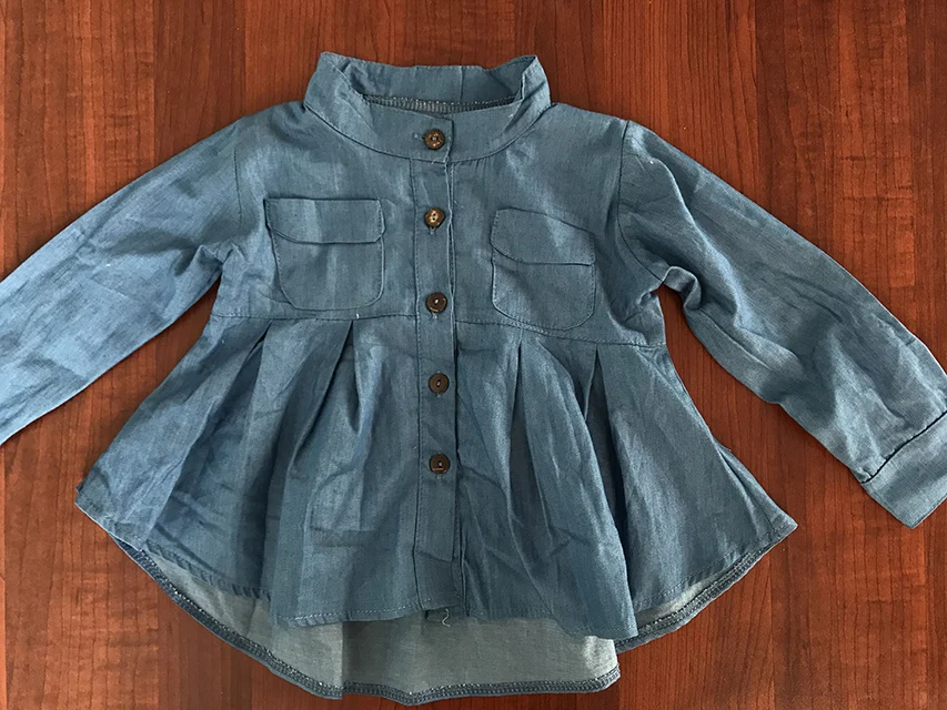 Детская одежда для девочек футболка из денима с рюшами и длинным рукавом