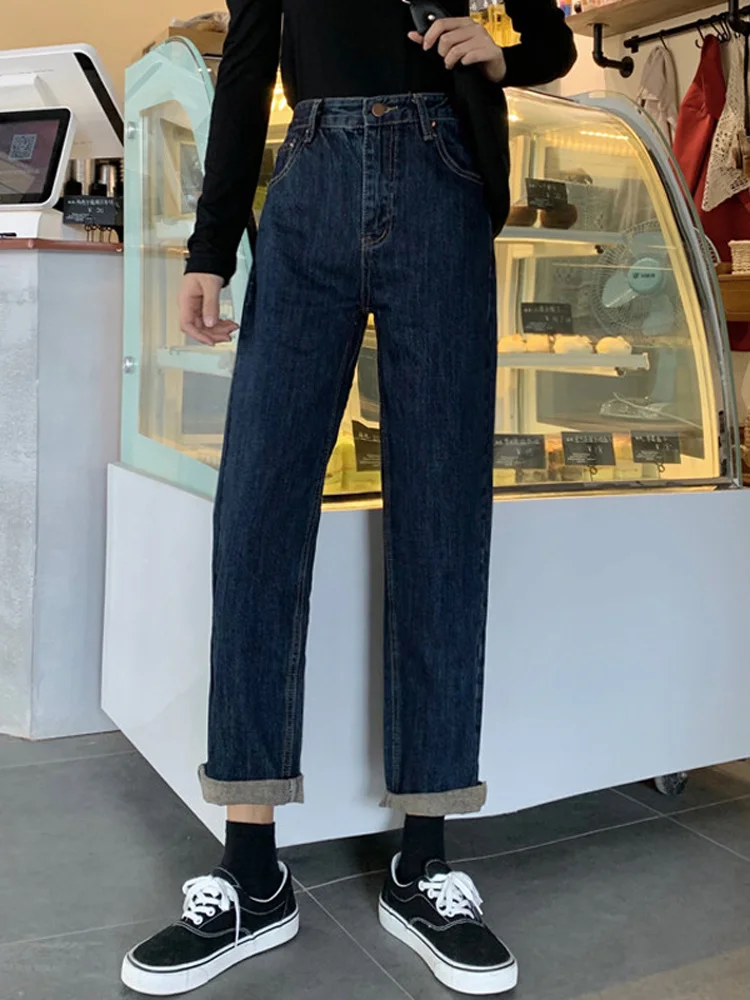 Осень 2021 свободные прямые джинсы женская одежда узкие брюки с высокой талией