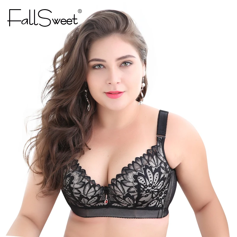 FallSweet Plus Size Women Bras Underwire Lace Brassiere Push Up D DD Cup Sexy Underwear 105 110