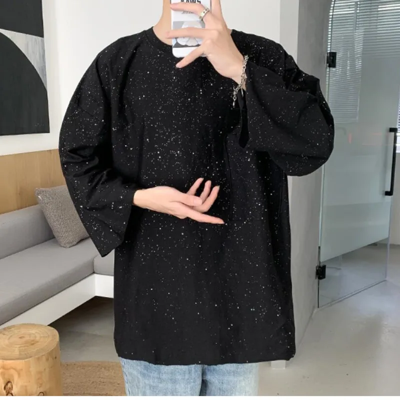 

Cotton Bright T-shirt Men's Fashion Casual Oversize Tshirt Men Streetwear Korean Loose Hip-hop Short-sleeved T Shirt Mens Tops