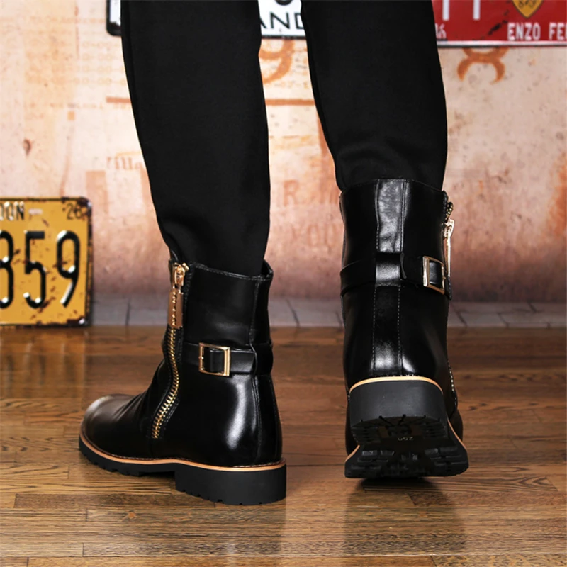 Новинка Зимние ботинки Мужские кожаные Цвет Черный С острым носком Бархатные