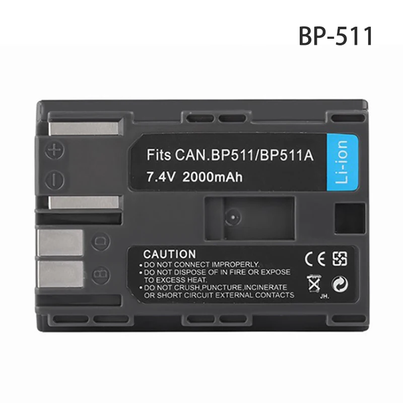 Batería recargable de iones de litio para cámara Digital Canon, BP-511A de 7,4 V, 2000mAh, para Canon EOS 40D, 300D, 5D, 20D, 30D, 50D, 10D, D60, G6