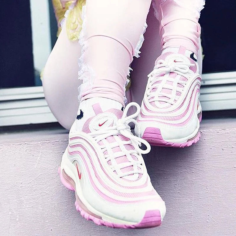 Женские кроссовки для бега Nike AIR MAX 97 OG модные розовые с цветками вишни Ретро стиль