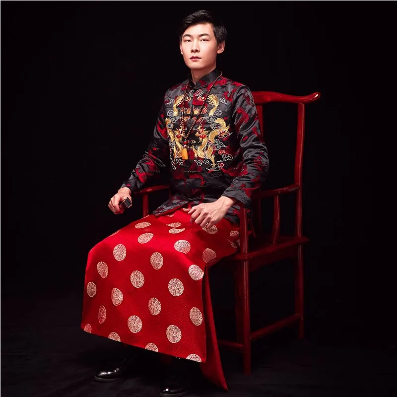 

Traditional chinese clothing for men jacket tang suit cheongsam male robe embroidered dragon Qipao ancient costume TV film dress
